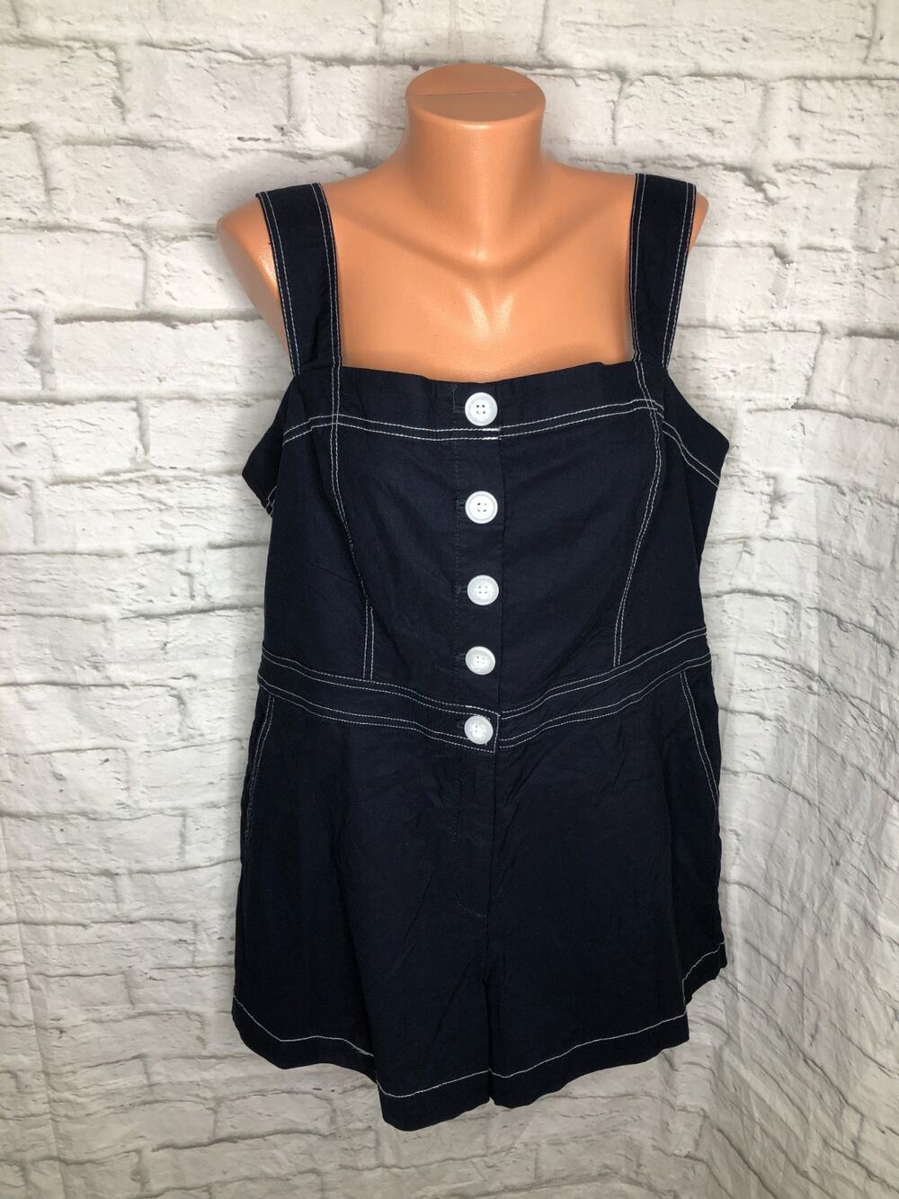 NICOLE MILLER Black Shorts Romper Playsuit Jumpsuit Shorts Cotton Linen XL